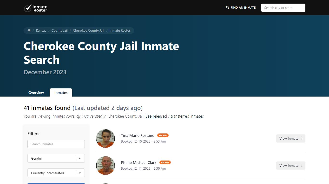 Current Inmate Roster for Today | Cherokee County Jail