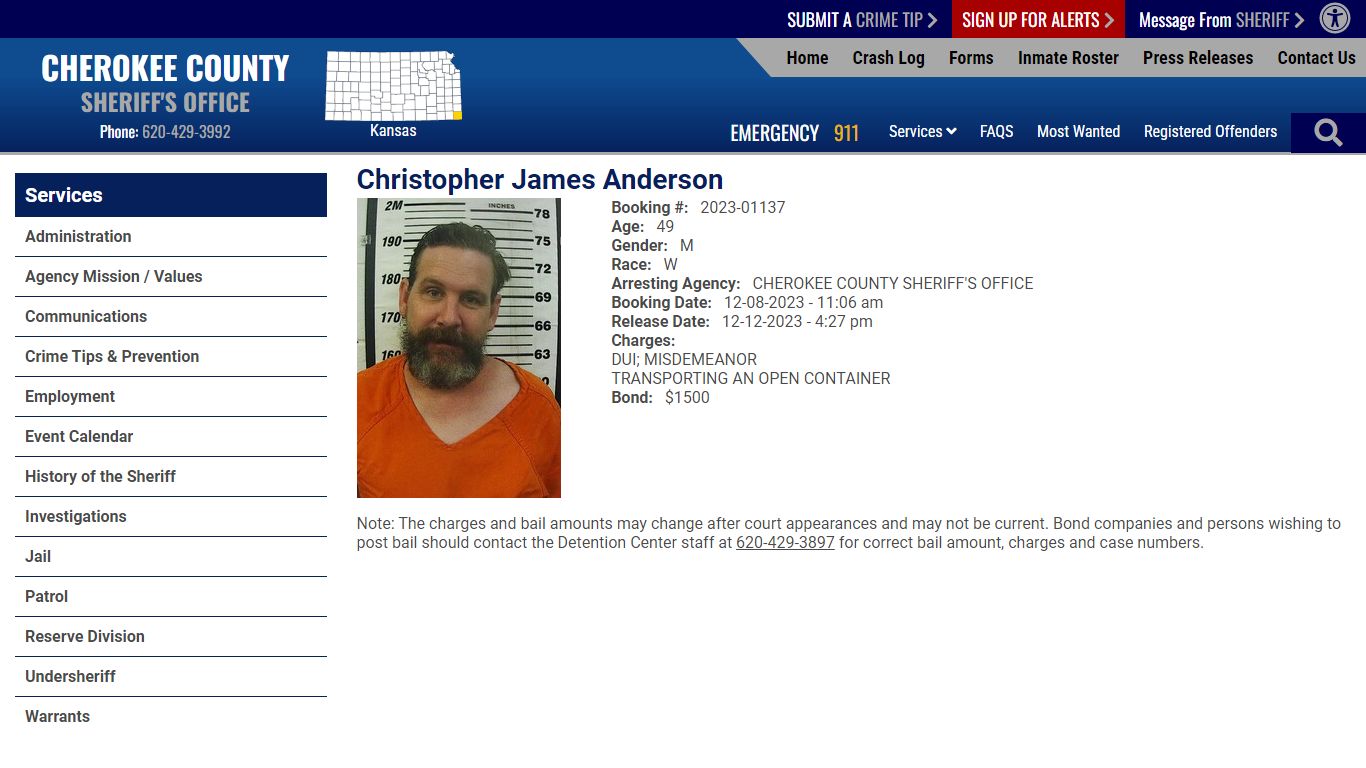 View Roster - Christopher James Anderson - Cherokee County Sheriff KS