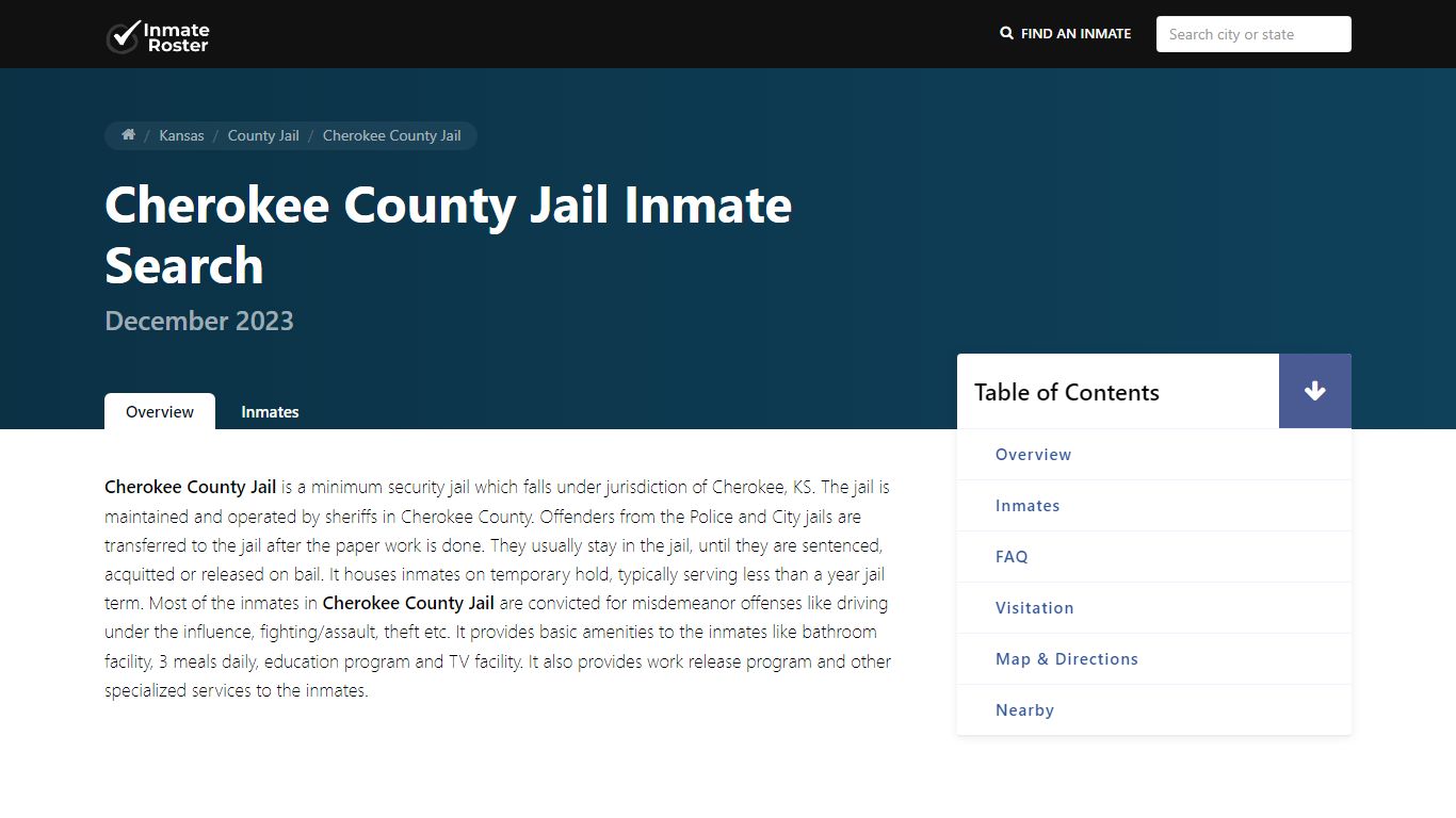 Inmate Search | Cherokee County Jail - Columbus, KS